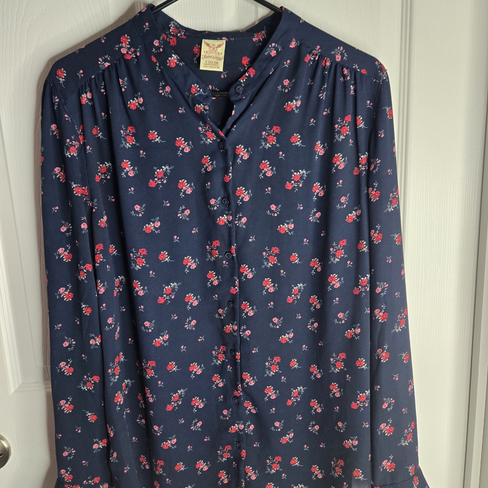 Faded Glory Navy and Red Floral Shirt